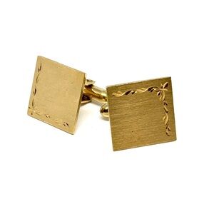Vintage La Mode 24k Karat Clad Etched Gold MCM Classy Cuff Links Signed